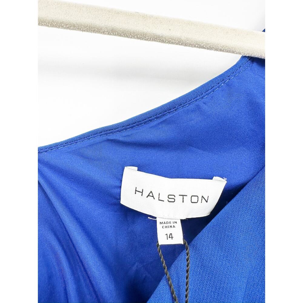 Halston Dalary Lapis Blue Stretch Crepe One Shoulder Bodycon Mini Dress Size 14 - Picture 4 of 6